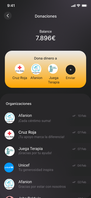 Pantalla de donación del mes de NewBank