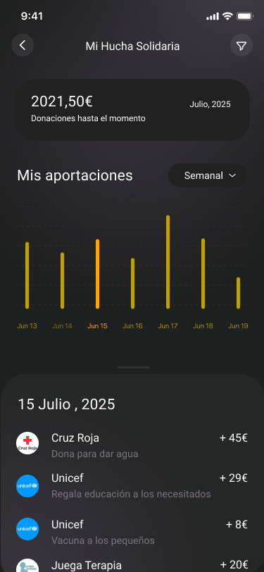 Pantalla de hucha solidaria de NewBank